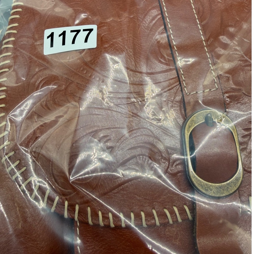 Patricia Nash Tan Leather Tooled Floral Crossbody Bag Whipstitch Messenger Boho - Picture 10 of 10